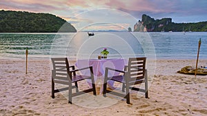 Dinner table on the beach Loh Dalum Beach Koh Phi Phi Don Island Thailand