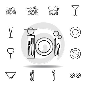 Dinner, table etiquette icon. Set can be used for web, logo, mobile app, UI, UX on white background