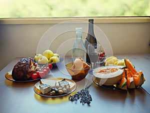 The dinner table with food in country stile