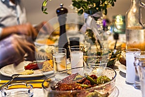 Dinner table with raki, ouzo