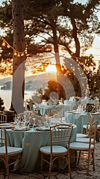 Dinner Table Set Up Under a Tree photo