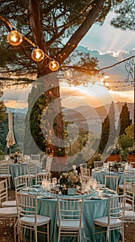 Dinner Table Set Up Under a Tree photo