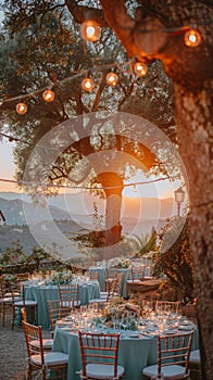 Dinner Table Set Up Under a Tree photo