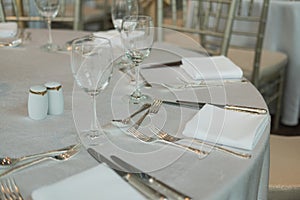 Dinner table with wine glasses