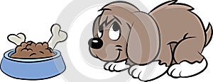 Dinner time for the cute cartoon brown dog vector illustration