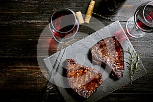 Dinner for two with steaks and red wine