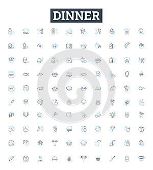 Dinner vector line icons set. Meal, Supper, Cuisine, Banquet, Dine, Feast, Eat illustration outline concept symbols and