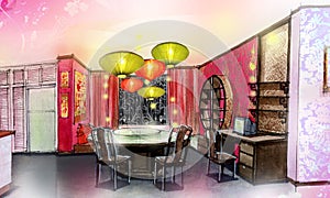 Dinning room chinese style house renovate
