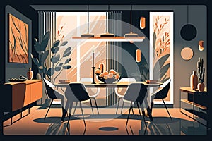 Dinning room Interior Home Architecture, Interior vector illustration Vector banner modern home interior design and decor