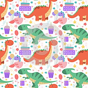 Dino birthday party pattern dinosaur kid holiday celebration illustration Baby design for birthday invitation or baby