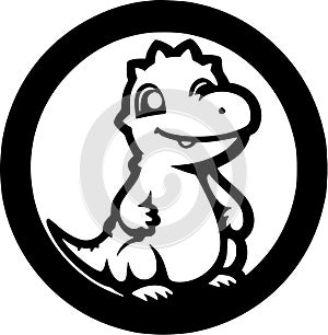 Dino - black and white isolated icon - vector illustration