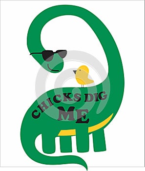 dino with chicks dig print vector art