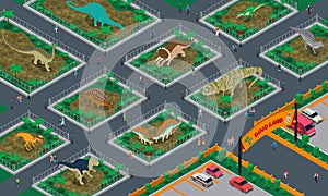 Dino Land Isometric Composition