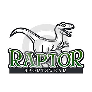 Dino Logo vector template. Raptor sport mascot logotype design. Vintage High School sport badge. Sportswear shop t-shirt