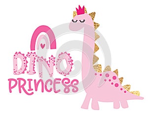 Dino Princess - funny hand drawn doodle, cartoon dino