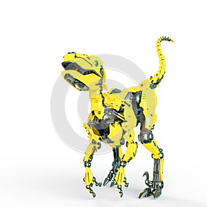 Dino raptor robot is looking for action