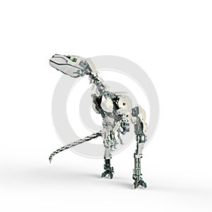 Dino raptor robot is looking to the left