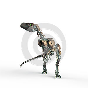 Dino raptor robot is looking to the left