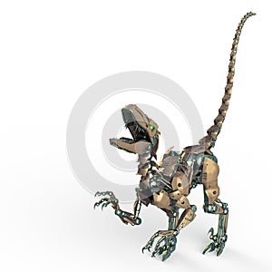 Dino raptor robot is looking up