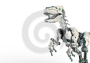 Dino raptor robot is running close up