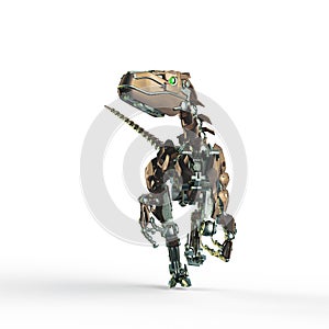 Dino raptor robot is walking