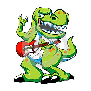 Dino rock plays a guitar.