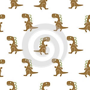 Dino simple brown color seamless vector pattern.