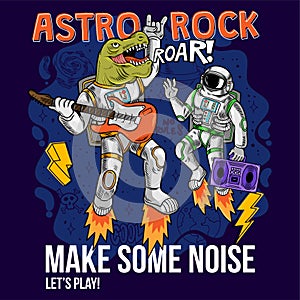 Dino t-rex and spaceman play astro rock