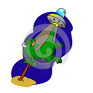 Dinosaur Abduction .cartoon ufo