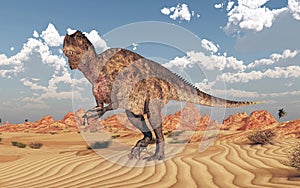 Dinosaur Acrocanthosaurus in a desert landscape