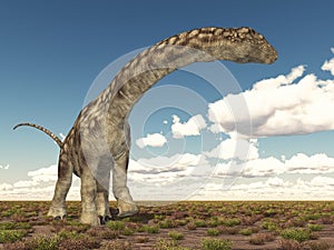 Dinosaur Argentinosaurus in a landscape