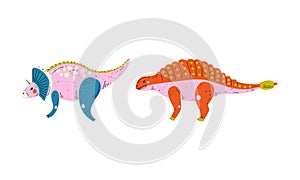 Dinosaur as Prehistoric Creature and Jurassic Predator Vector Set photo