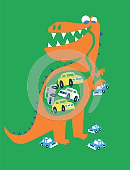 dinosaur attack car t shirt print vector art