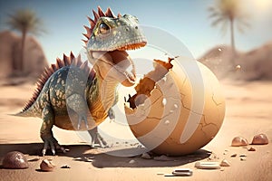 Dinosaur baby comes out of the egg. AI Generated