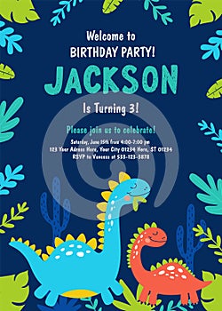 Dinosaur Birthday Party Invitation. Vector