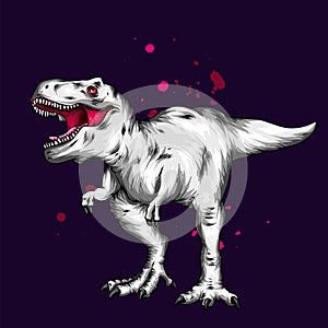 Dinosaur. Bright vector illustration. Cartoon reptile. Tyrannosaur. Print on clothes, drawing for postcards. Hipster.