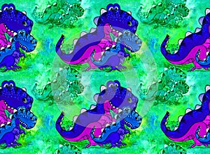 A dinosaur, a cartoon character. Figure with acrylic paints. Illustration for children. Handmade. Use printed materials, signs, ob
