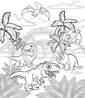 Dinosaur Cartoon Prehistoric Landscape Scene