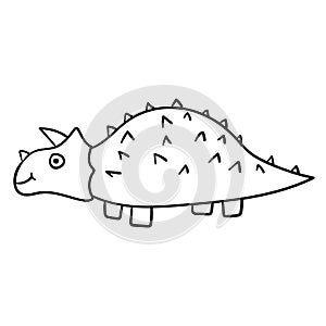 Cartoon doodle linear dinosaur, triceratops isolated on white background.