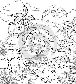 Dinosaur Cartoon Prehistoric Landscape Scene
