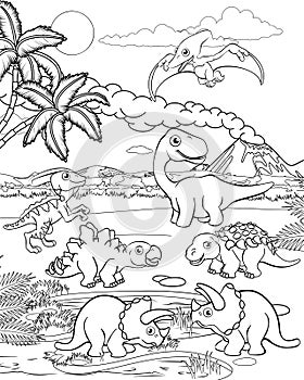 Dinosaur Cartoon Prehistoric Landscape Scene