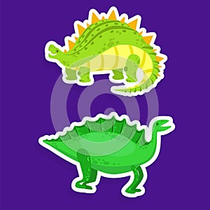 Dinosaur Character Sticker Isolated on Blue Background Vector Set