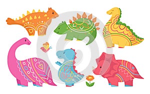 Dinosaur childish cute set reptile cartoon collection funny dino character vector