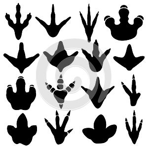 Dinosaur claw footprint silhouettes vector set