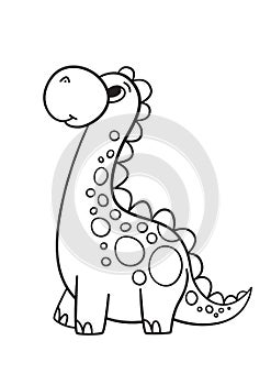 Dinosaur coloring book page for children. Cute cartoon dinosaur. Black and white illutration