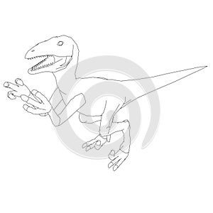 Dinosaur contour from black lines on a white background. Angry dinosaur with raised paws and sharp claws. Isometric view