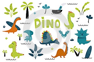 Dinosaur cute kids colllection. Set of little cute dinos.