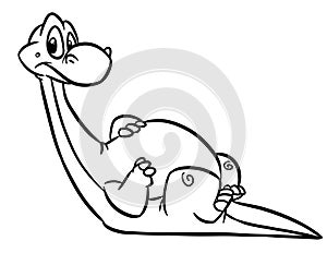 Dinosaur cute little diplodocus lies rest coloring page cartoon illustration
