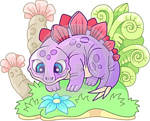 Dinosaur, cute, small stegosaurus, funny illustration