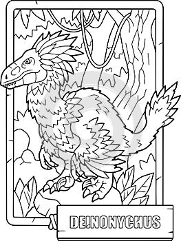 Dinosaur deinonychus, coloring book for children, outline illustration